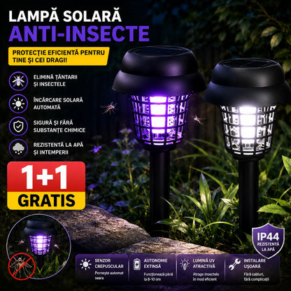 Lampă Solară Anti-Țânțari 1+1 – LED UV, 2 Moduri, Iluminare Automată