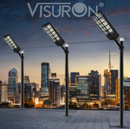 Lampă Stradală Solară Visuron cu Telecomandă, Iluminare Intensă în 3 Trepte, Unghi 180°, LED Eficient, Rezistență la Apă IP65