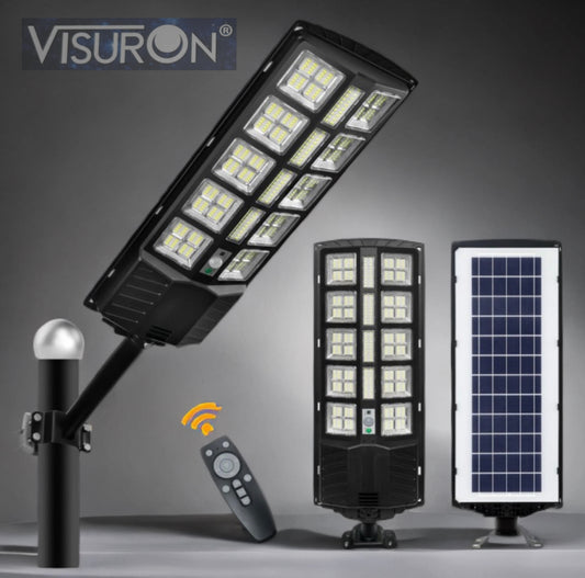 Lampă Stradală Solară Visuron cu Telecomandă, Iluminare Intensă în 3 Trepte, Unghi 180°, LED Eficient, Rezistență la Apă IP65