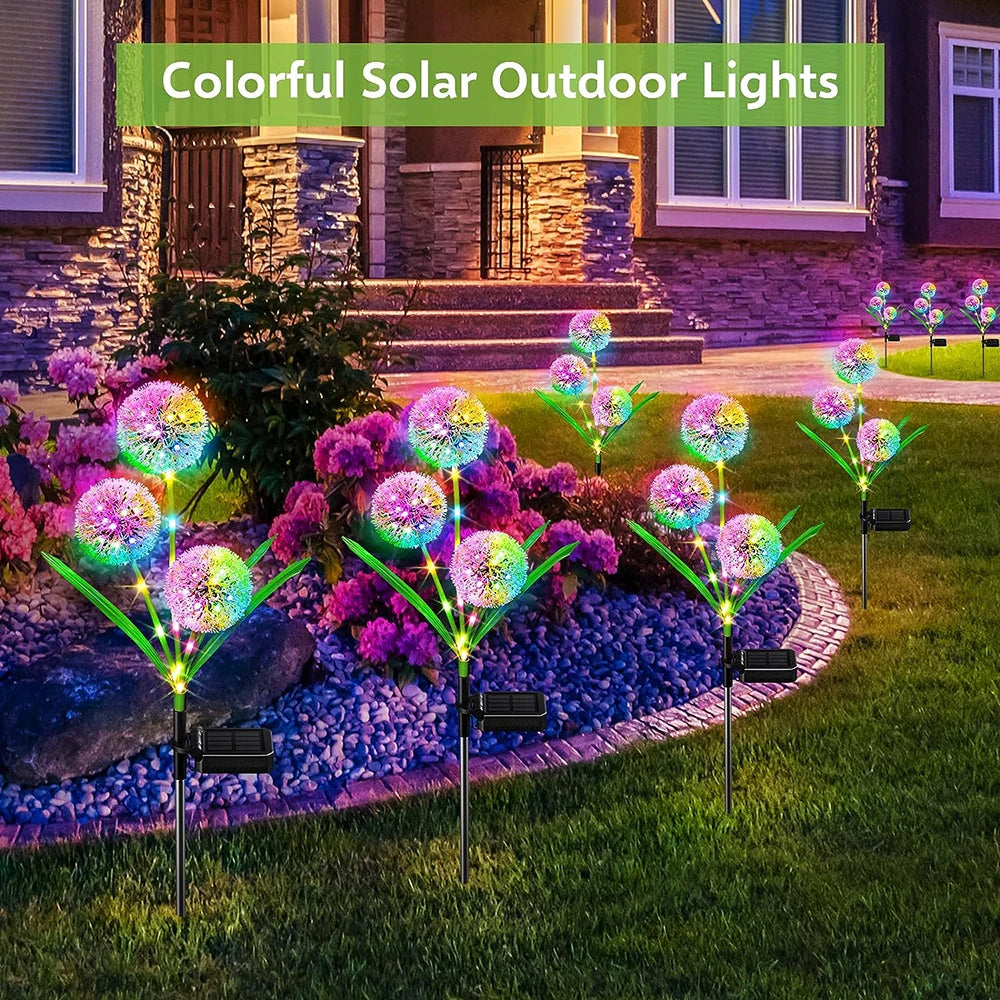 Set 2 Lămpi Solare LED Floare Papadie – Iluminare Multicoloră pentru Grădină, Terasă sau Curte, Rezistente la Intemperii
