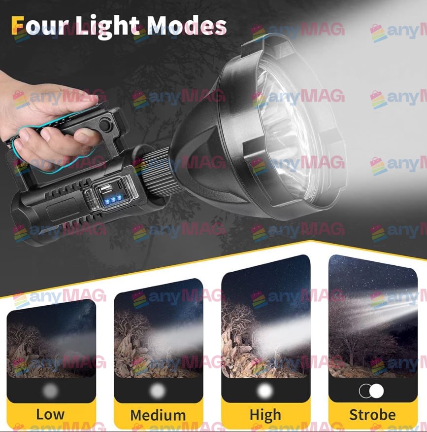 Lanternă LED Profesională Multifuncțională cu Trepied, 1200 Lumeni, 4 Moduri de Iluminare, Funcție Powerbank și Indicator Baterie – Impermeabilă, Rezistentă la Șocuri, pentru Pescuit, Camping și Drumeții, Culoare Neagră