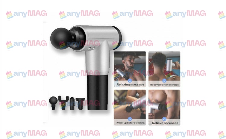 Aparat de Masaj Fascial Gun Profesional – 4 Capete Interșchimbabile, 6 Trepte de Viteză, Funcție Termoterapie, Acumulator 2000mAh