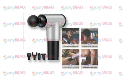 Aparat de Masaj Fascial Gun Profesional – 4 Capete Interșchimbabile, 6 Trepte de Viteză, Funcție Termoterapie, Acumulator 2000mAh