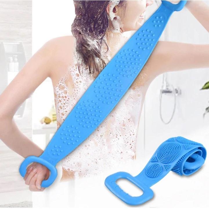 Burete de Baie, pentru Spalare Corporala si Exfoliere Piele, Banda cu Doua Fete Striate pentru Curatare Profunda 60 cm X 10 cm