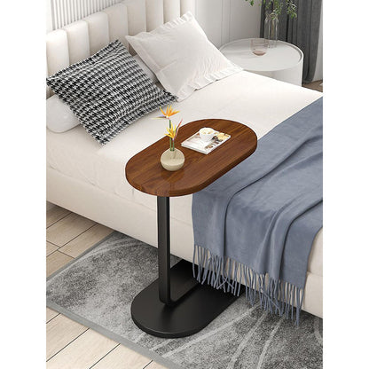 Măsuță Laterală Tip C pentru Canapea și Pat, Design Modern Nuc & Negru, Suport Laptop, Cafea și Gustări, 34x24x58 cm