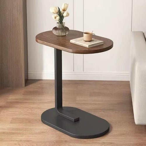 Măsuță Laterală Tip C pentru Canapea și Pat, Design Modern Nuc & Negru, Suport Laptop, Cafea și Gustări, 34x24x58 cm
