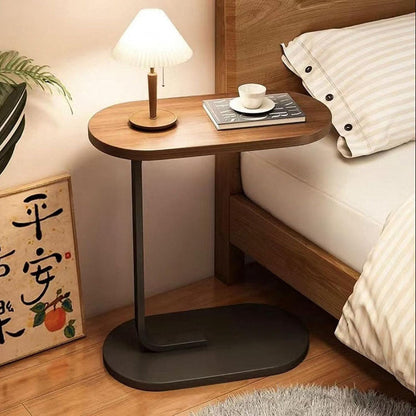 Măsuță Laterală Tip C pentru Canapea și Pat, Design Modern Nuc & Negru, Suport Laptop, Cafea și Gustări, 34x24x58 cm