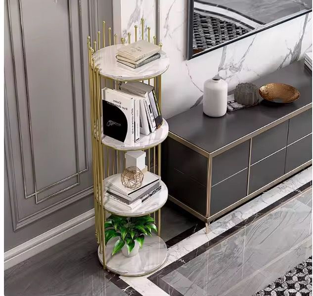 Măsuță Decorativă cu 4 Rafturi de Depozitare, Design Modern Metalic, Etajeră pentru Living, Dormitor și Birou, 32x32x95 cm