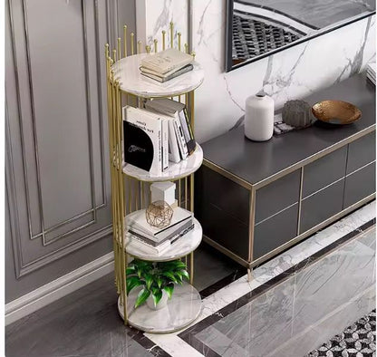 Măsuță Decorativă cu 4 Rafturi de Depozitare, Design Modern Metalic, Etajeră pentru Living, Dormitor și Birou, 32x32x95 cm