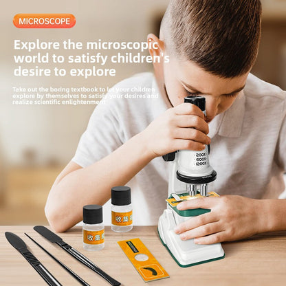 Microscop Copii 200x–1200x cu 10 Accesorii – Set Educațional Explorare Științifică