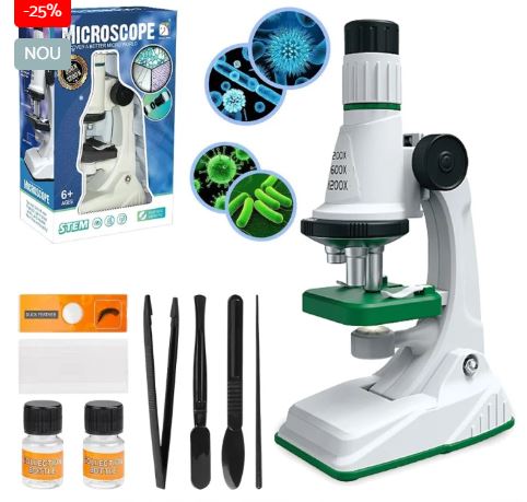 Microscop Copii 200x–1200x cu 10 Accesorii – Set Educațional Explorare Științifică