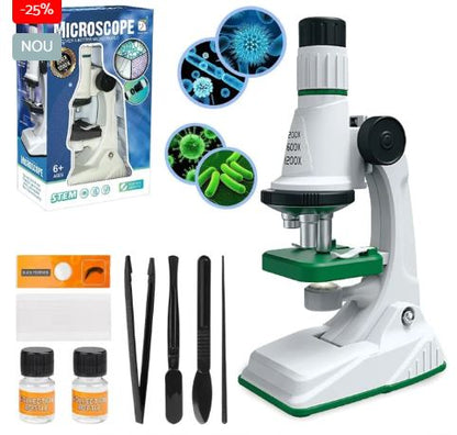 Microscop Copii 200x–1200x cu 10 Accesorii – Set Educațional Explorare Științifică