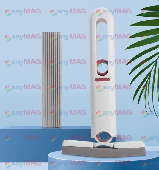 Mop Mini Portabil și Ergonomic cu Stoarcere, Mâner Rotativ 180°, Utilizare Umedă/Uscată, Putere Mare de Absorbție, +1 Rezerve Inclus, pentru Birou, Toaletă, Geamuri – Alb