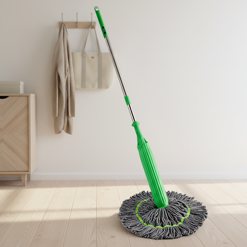 Mop cu Stoarcere Rapidă și Rotire 360° cu Microfibră Super Absorbantă, Design Ergonomic, Sistem de Stoarcere Automată Fără Mâini, Cap Reutilizabil și