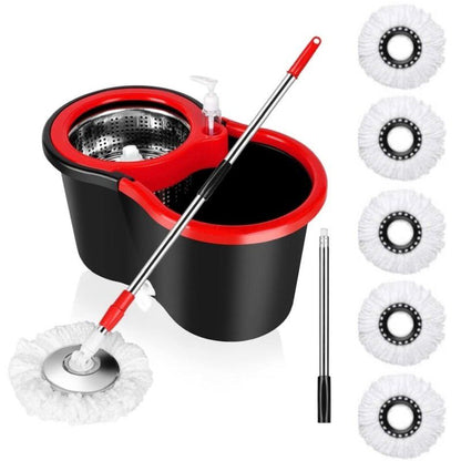 SUPER Mop Rotativ cu Găleată, Mâner Inox + 5 Rezerve CADOU