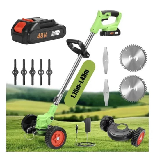 Motocoasă cu Roți și 2 Acumulatori 48V – Set Complet Accesorii, Puternică și Portabilă