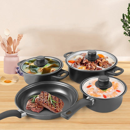 Set oale și tigăi 13 piese antiaderente, ustensile silicon alimentar, pentru inducție, negru + ascuțitor cuțite & cuțit ondulat