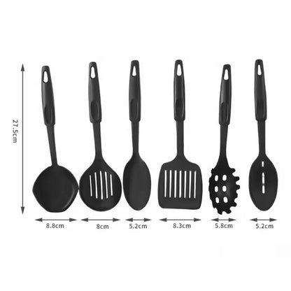 Set oale și tigăi antiaderente 13 piese, fier de calitate, ustensile silicon alimentar, compatibil inducție, negru elegant + ascuțitor cuțite și cuțit ondulat legume & brânzeturi cadou
