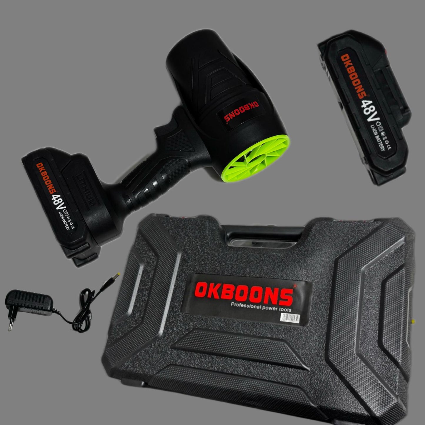 Suflanta aer profesionala portabila, indepartare apa, praf si zapada, 555 metri cubi negru, cu 2 acumulatori 48V + Acumulator Universal 48V