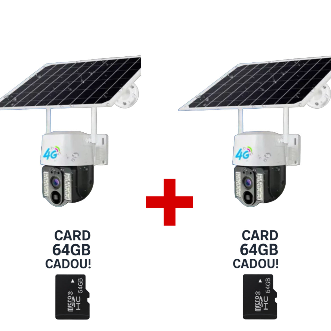 Pachet Doua Camere Solare de Securitate 3MP V380 4G cu Slot SIM – PTZ 355°, Night Vision Color, Detectare Inteligentă Mișcare, Tracking Automat, IP66, Interior/Exterior, Alb + Doua Carduri 64 Gb CADOU