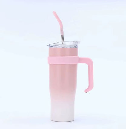 Cană Termos Mare cu Pai și Mâner, Pahar Termoizolant cu Capac Etanș, Design Degrade Modern, pentru Cafea, Apă și Băuturi RecI (6–12h)