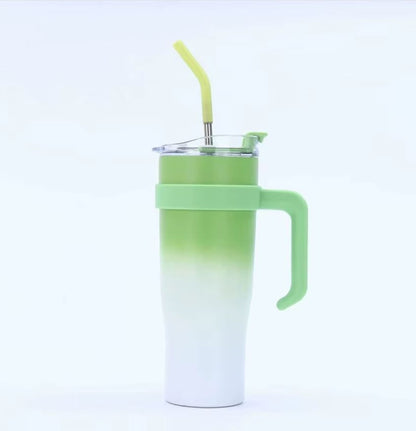 Cană Termos Mare cu Pai și Mâner, Pahar Termoizolant cu Capac Etanș, Design Degrade Modern, pentru Cafea, Apă și Băuturi RecI (6–12h)