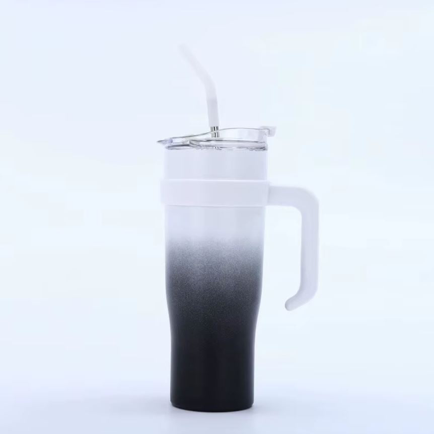 Cană Termos Mare cu Pai și Mâner, Pahar Termoizolant cu Capac Etanș, Design Degrade Modern, pentru Cafea, Apă și Băuturi RecI (6–12h)