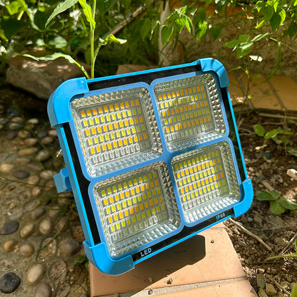 Lampă LED Solară Reîncărcabilă Portabilă 100W, Impermeabilă, cu Panou Detașabil și Power Bank – Ideală pentru Camping, Pescuit și Situații de Urgență