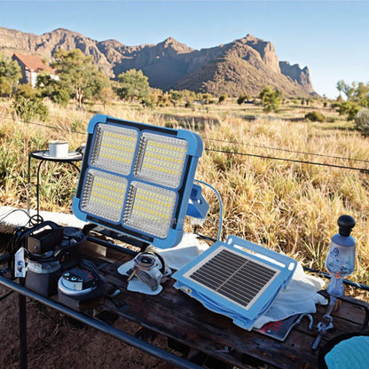 Lampă LED Solară Reîncărcabilă Portabilă 100W, Impermeabilă, cu Panou Detașabil și Power Bank – Ideală pentru Camping, Pescuit și Situații de Urgență