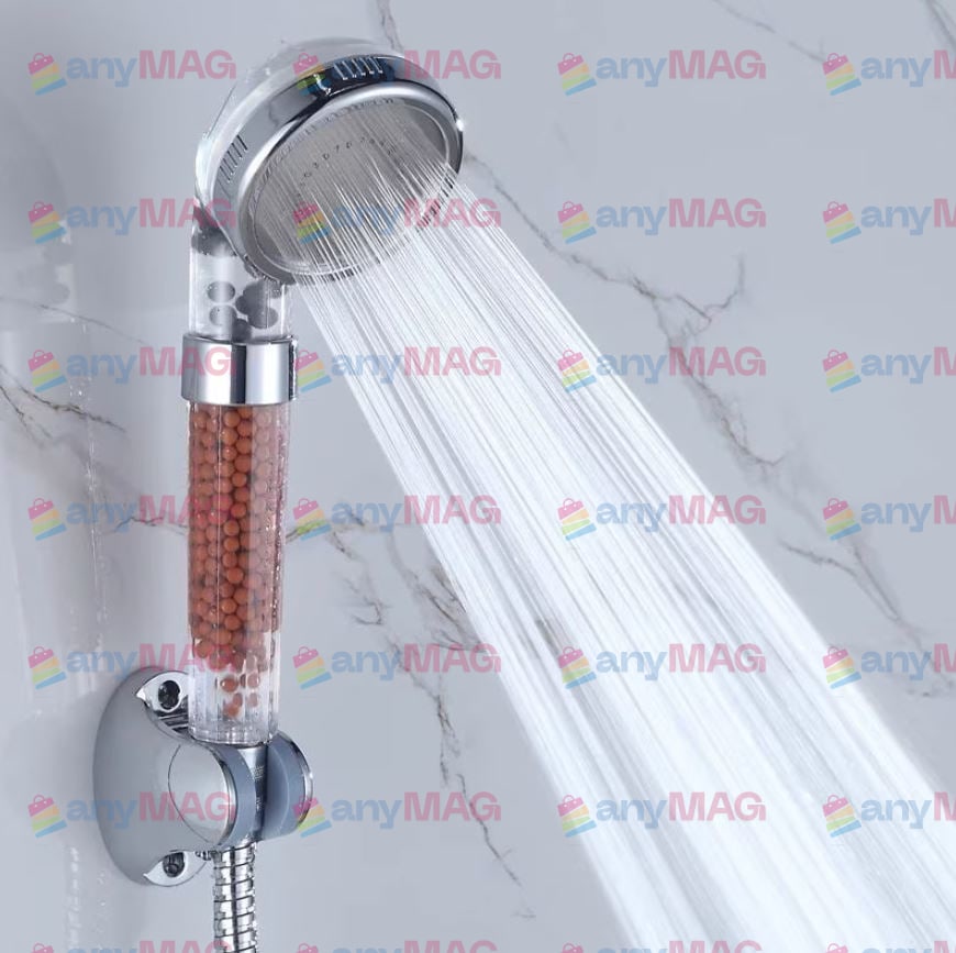 Pară de duș model Relax, realizată din ABS cu finisaj cromat, prevăzută cu un sistem de filtrare în 3 trepte