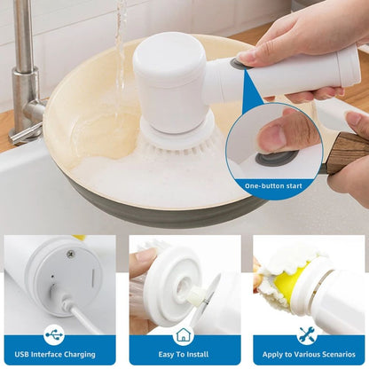 Perie Electrică de Curățat cu Rotire 360°, Fără Fir, 3 Capete Interschimbabile, Curățare Rapidă pentru Baie, Bucătărie și Rosturi