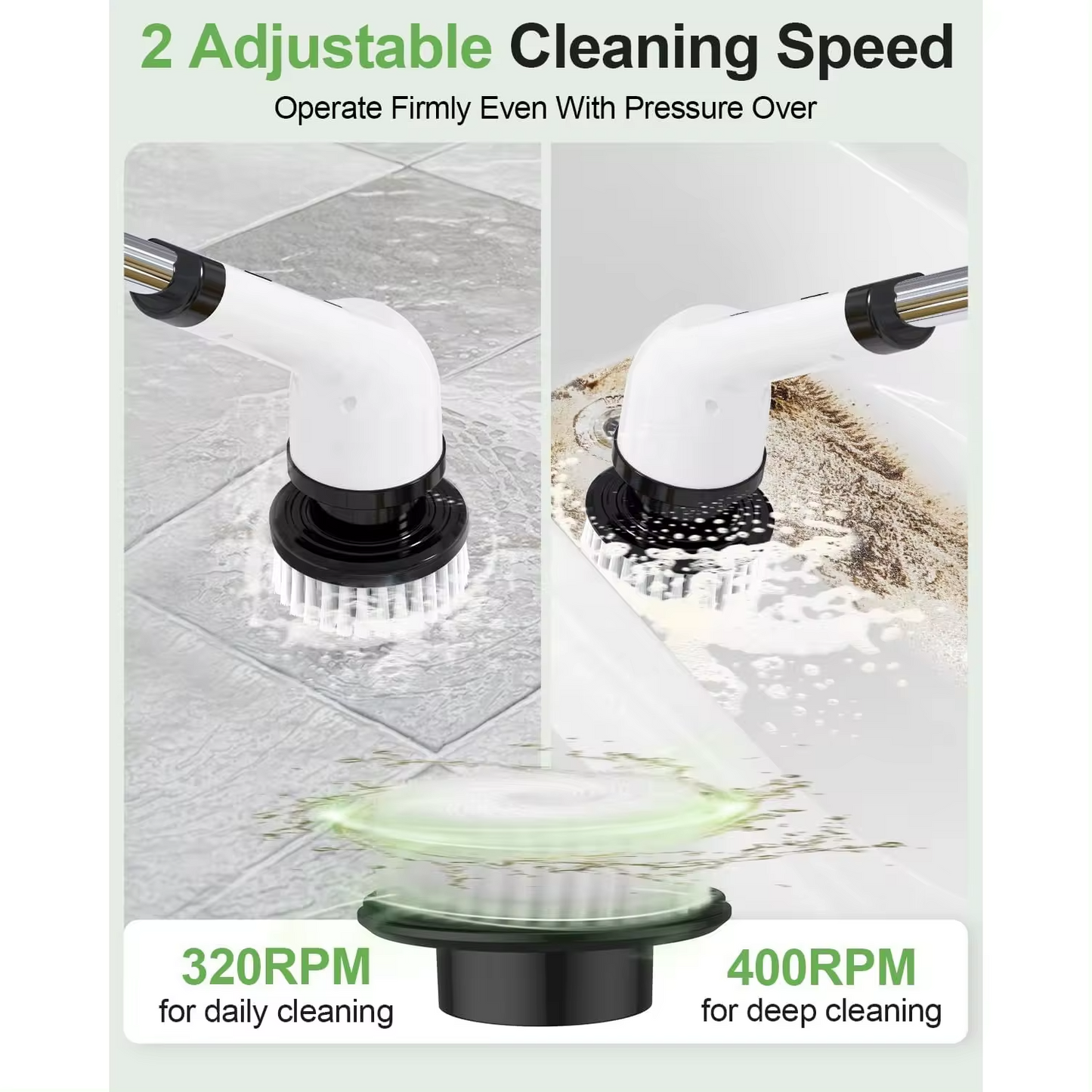 Perie electrică rotativă de curățare 9 în 1, fără fir, 9 accesorii, 2 viteze, IPX7, LED, pentru baie și bucătărie