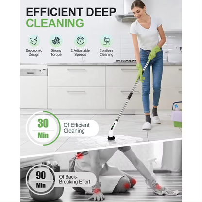 Perie electrică rotativă de curățare 9 în 1, fără fir, 9 accesorii, 2 viteze, IPX7, LED, pentru baie și bucătărie