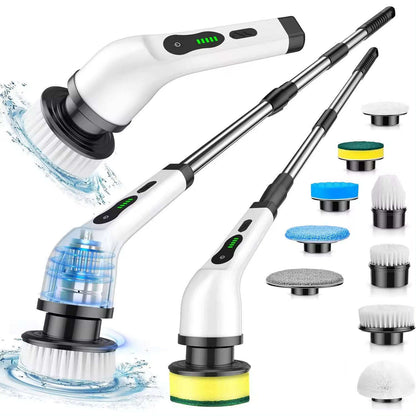Perie electrică rotativă de curățare 9 în 1, fără fir, 9 accesorii, 2 viteze, IPX7, LED, pentru baie și bucătărie