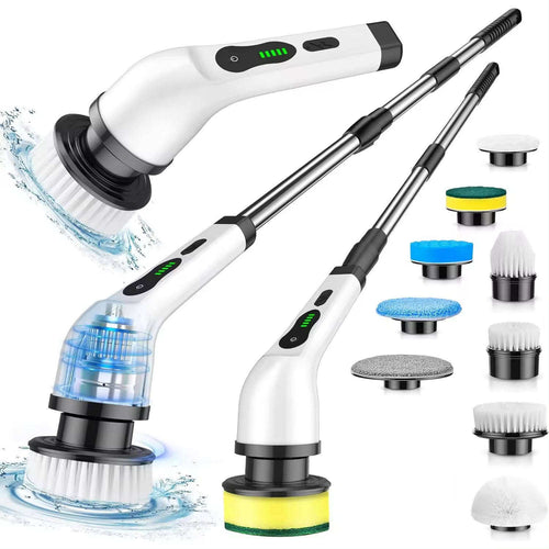 Perie electrică rotativă de curățare 9 în 1, fără fir, 9 accesorii, 2 viteze, IPX7, LED, pentru baie și bucătărie