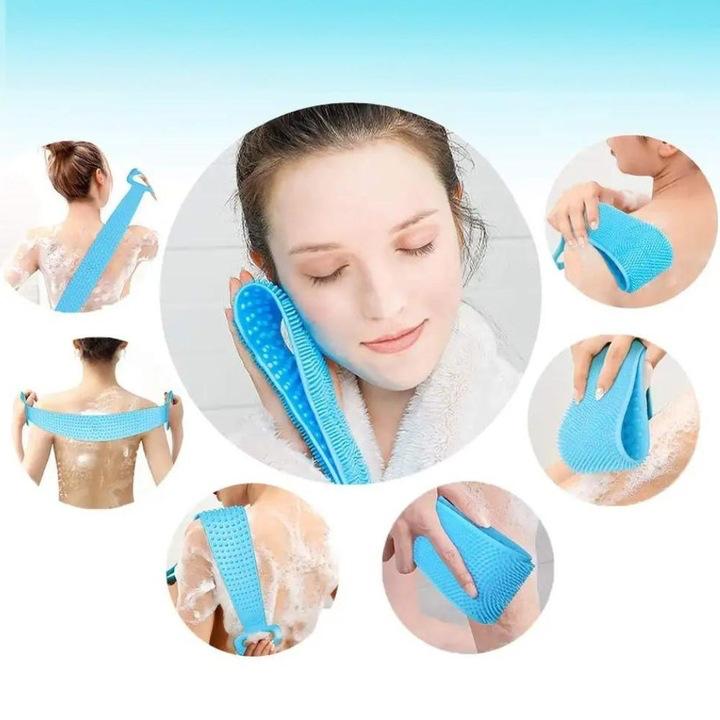 Burete de Baie, pentru Spalare Corporala si Exfoliere Piele, Banda cu Doua Fete Striate pentru Curatare Profunda 60 cm X 10 cm