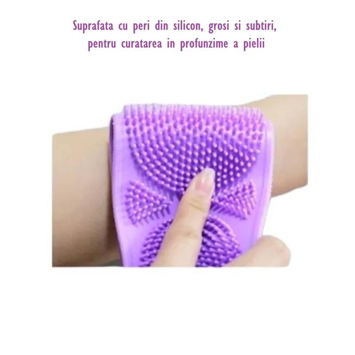 Burete de Baie, pentru Spalare Corporala si Exfoliere Piele, Banda cu Doua Fete Striate pentru Curatare Profunda 60 cm X 10 cm