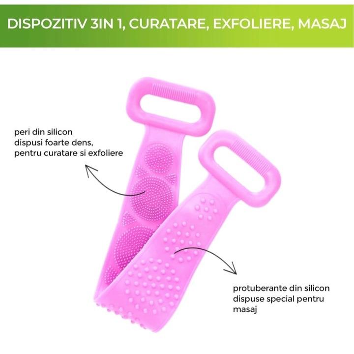 Burete Dus, pentru Spalare Corporala si Exfoliere Piele cu Doua Fete Striate 60 cm X 10 cm