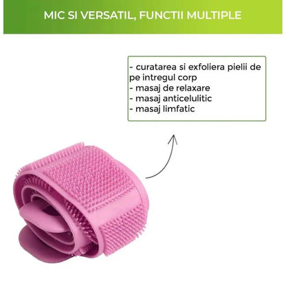 Burete Dus, pentru Spalare Corporala si Exfoliere Piele cu Doua Fete Striate 60 cm X 10 cm