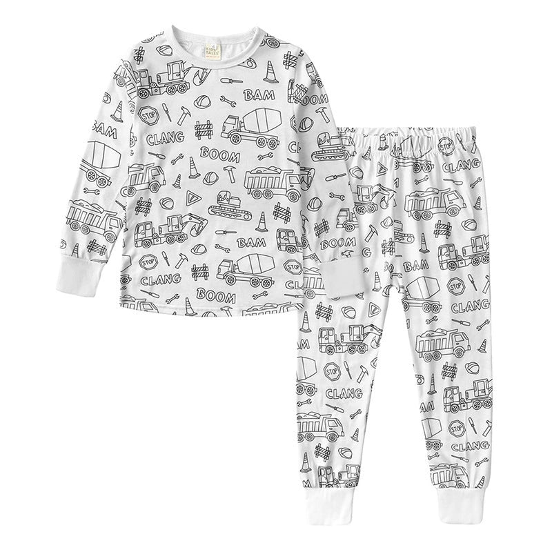 Pijamale Copii Personalizabile din Bumbac 100% – Set DIY cu Carioci, Material Waffle