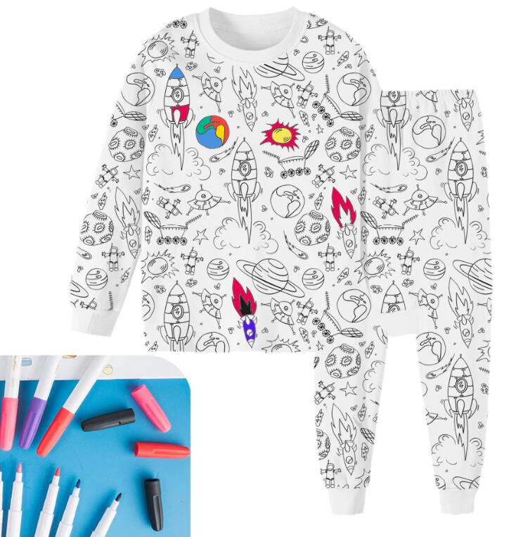 Pijamale Copii Personalizabile din Bumbac 100% – Set DIY cu Carioci, Material Waffle