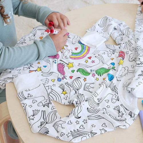 Pijamale Copii Personalizabile din Bumbac 100% – Set DIY cu Carioci, Material Waffle