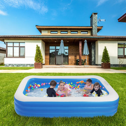 Piscina Gonflabila Dreptunghiulara Family Fun 200x120x40 cm pentru Copii si Familie, PVC Rezistent, Exterior Curte si Gradina, Albastru/Alb