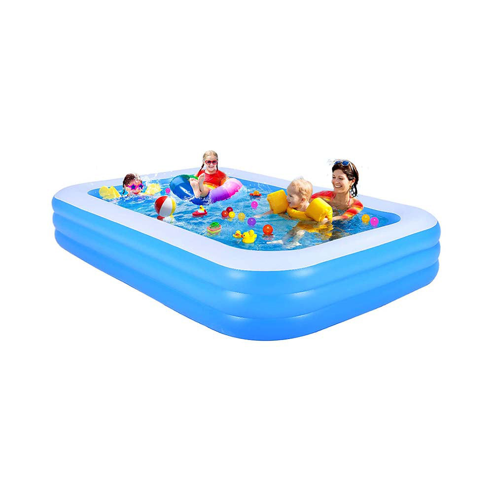Piscina Gonflabila Dreptunghiulara Family Fun 200x120x40 cm pentru Copii si Familie, PVC Rezistent, Exterior Curte si Gradina, Albastru/Alb