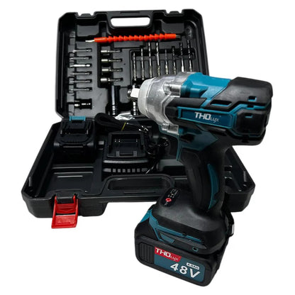 Pistol Impact 48V cu 2 Acumulatori 4Ah CADOU Valiză Transport – 350 Nm, Cheie Electrică 1/2”, LED, Putere Mare Auto & Bricolaj