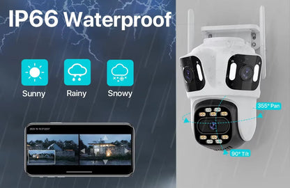 Cameră Triplă de Supraveghere Wi-Fi PTZ P15 4K – 3 Lentile, Night Vision, Audio Bidirecțional