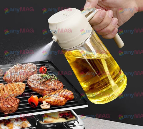 Dispenser 2 în 1 pentru Ulei – Pulverizare Fină & Turnare, Mâner Ergonomic, Sticlă Premium, 300 ml, Culoare Bej