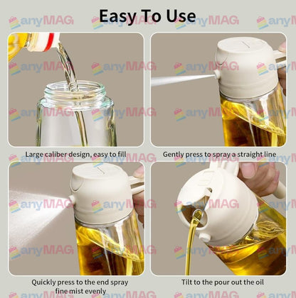 Dispenser 2 în 1 pentru Ulei – Pulverizare Fină & Turnare, Mâner Ergonomic, Sticlă Premium, 300 ml, Culoare Bej