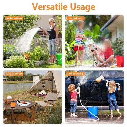 Duș Portabil pentru Camping cu Pompă Electrică, Afișaj Digital, 3 Moduri de Pulverizare, Baterie 4800 mAh, Furtun 2 m