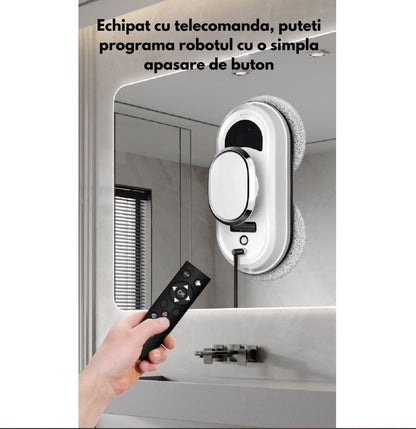Robot curățare geamuri automat 5600Pa, 90W – Aspirator inteligent pentru ferestre, oglinzi și suprafețe vitrate, cu lavete microfibră și control telecomandă